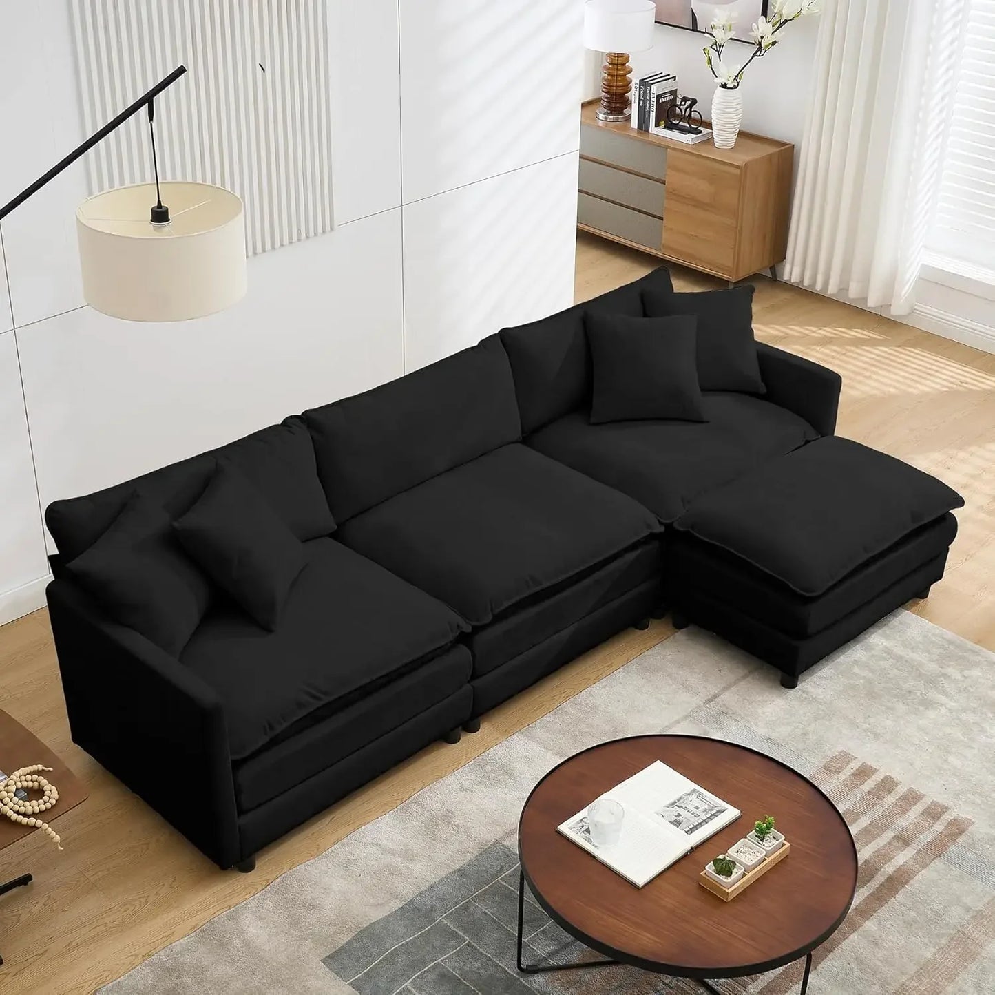 108" Cloud Sectional Couches for Living Room,Convertible L-Shape Couch with Ottoman,3 Seater Modular Sectional Sofa, Customized