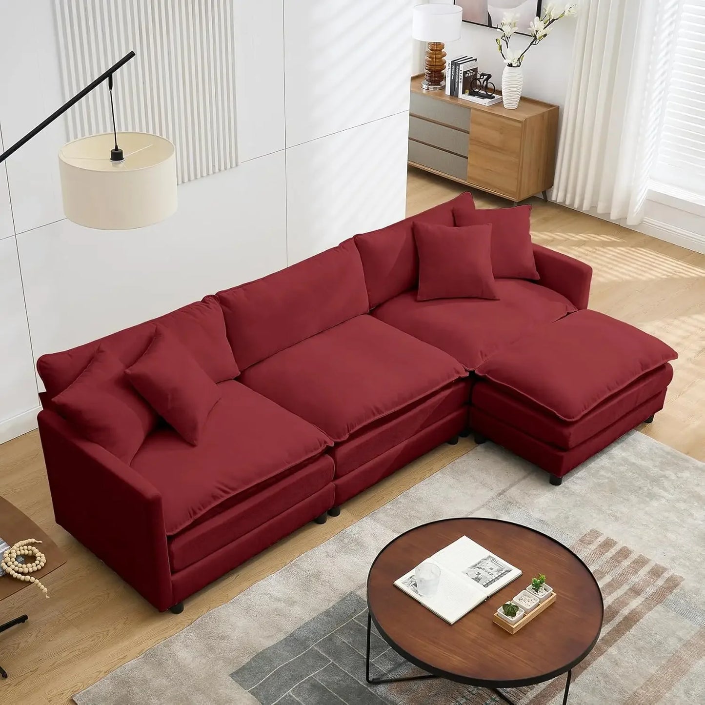 108" Cloud Sectional Couches for Living Room,Convertible L-Shape Couch with Ottoman,3 Seater Modular Sectional Sofa, Customized