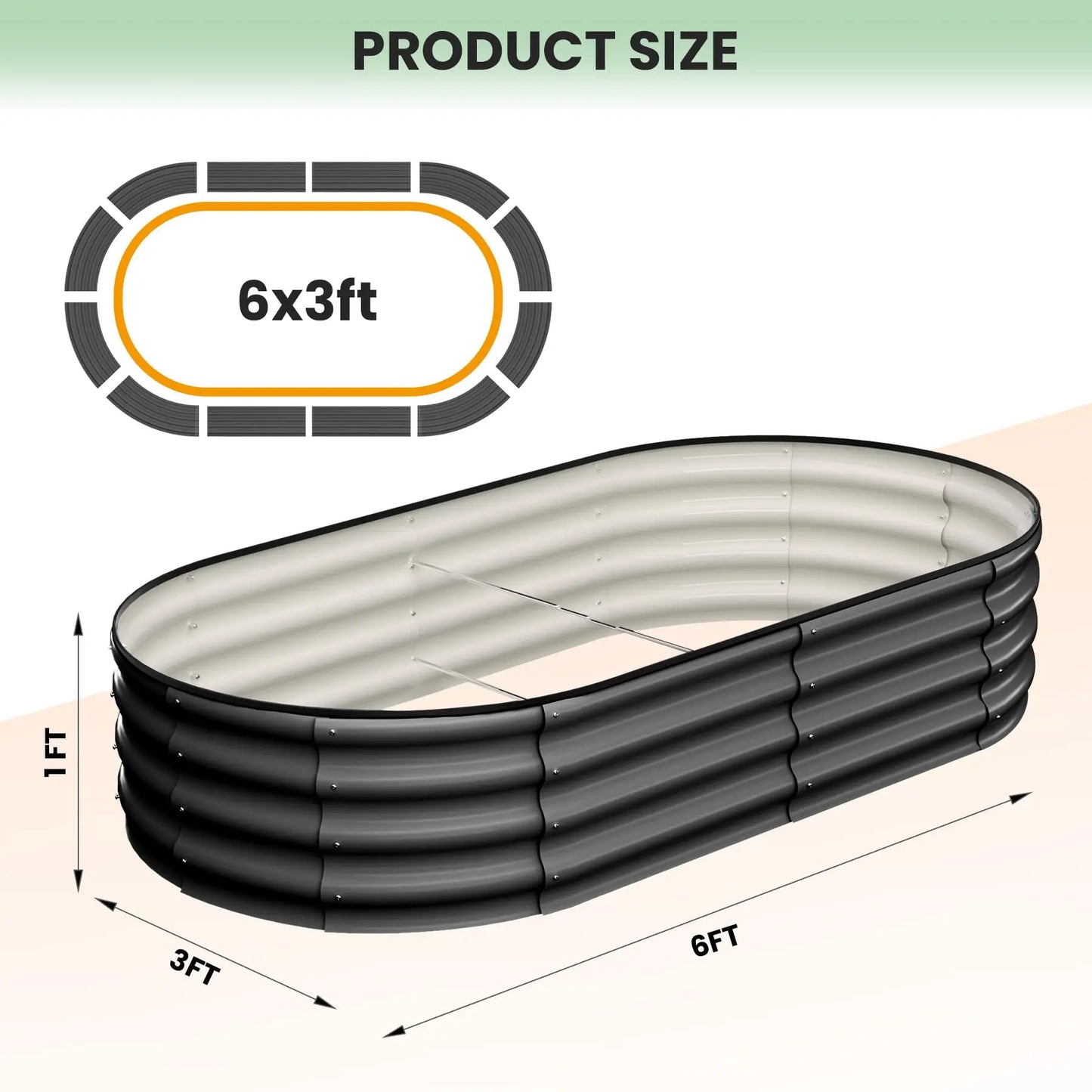 HiMISS 2 Pack Oval Galvanized Steel Raised Garden Bed Planter Box