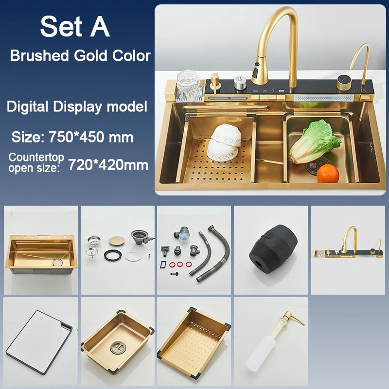 Rozin Stainless Steel Kitchen Sink With Digital Display And Faucet