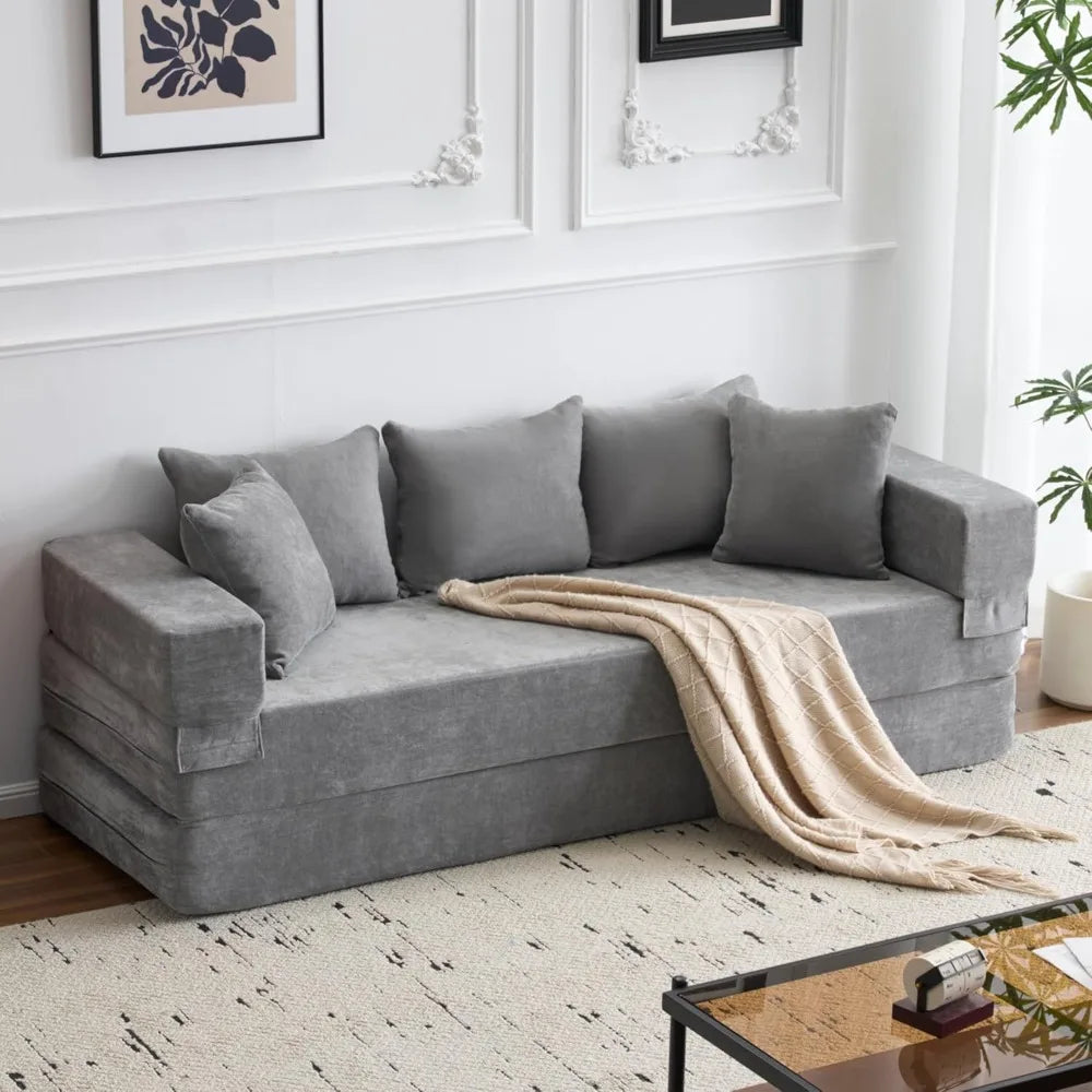 4-In-1 Convertible Sofa Bed Chenille Sleeper Couch With Armrest