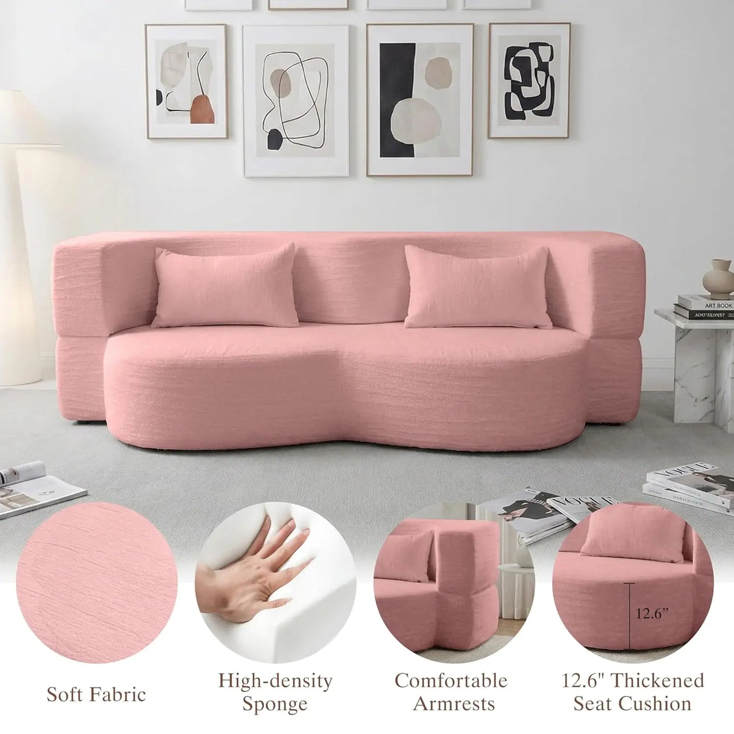 Convertible Sofa Bed 2 In 1 Teddy Fabric Folding Floor Couch Mattress
