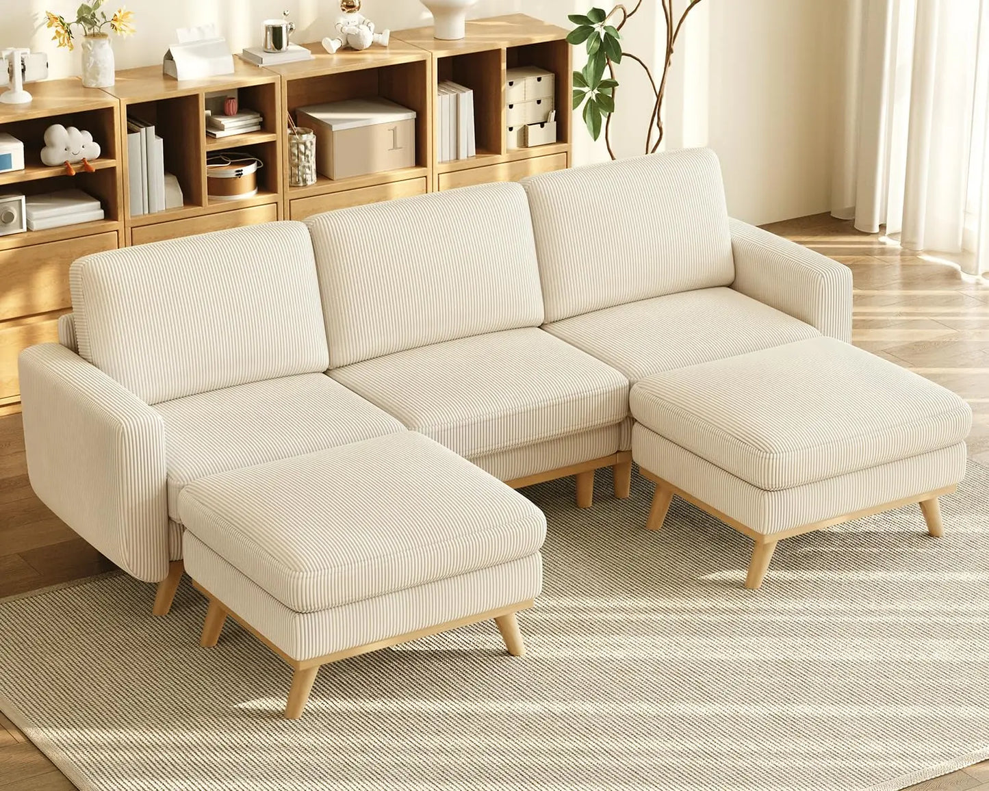 HUANZHUANG Modern Loveseat Sofa Corduroy Fabric Wood Frame Spring Cushion