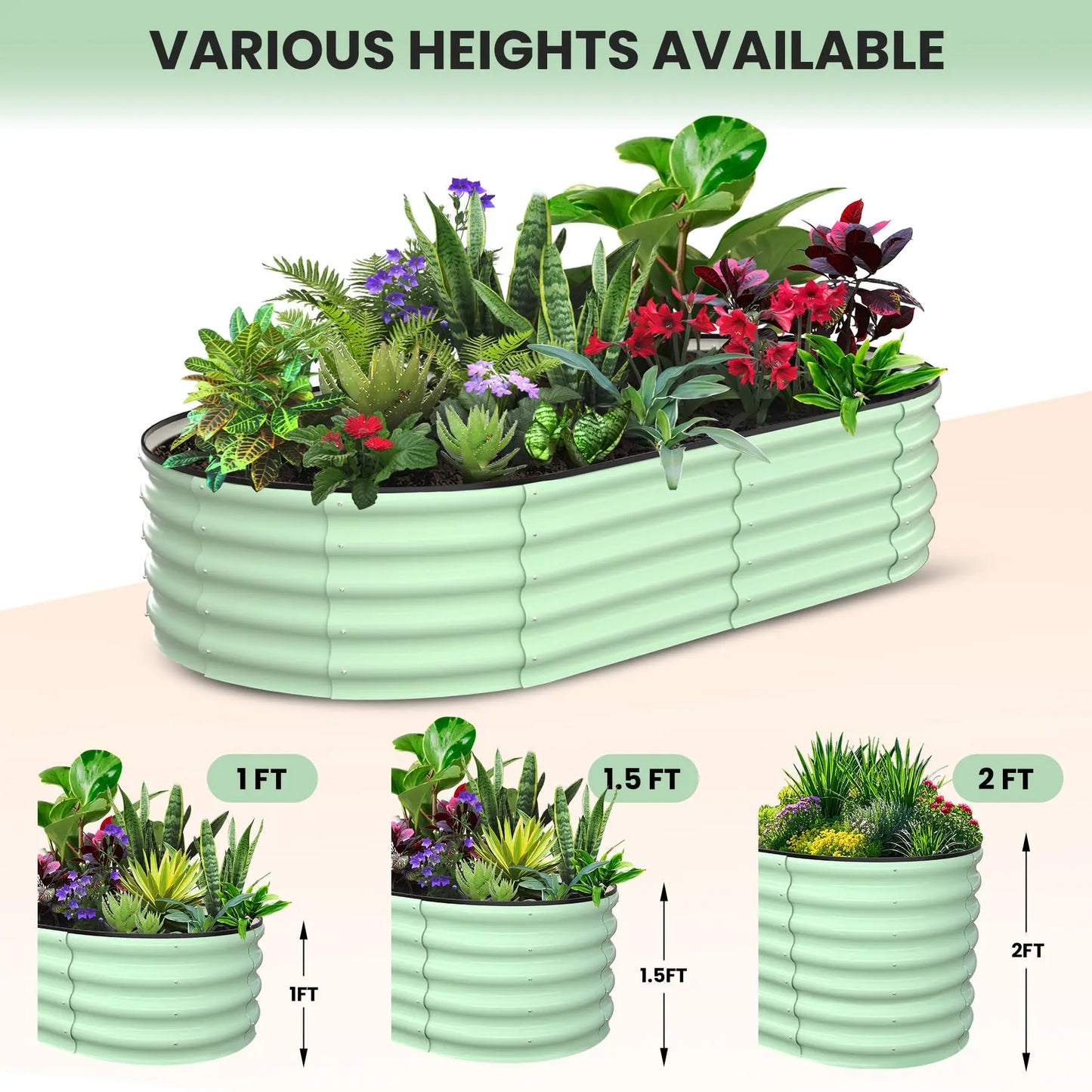 HiMISS 2 Pack Oval Galvanized Steel Raised Garden Bed Planter Box