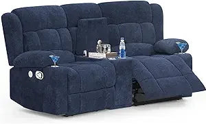 Loveseat Recliner Sofa, Manual Reclining Loveseat with Removable Armrest, Faux Leather Recliner Loveseat for Adults with 2-Tier