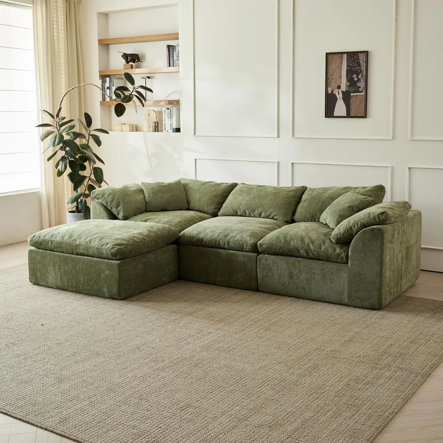 YeflixvrauCN Modern Cloud L Shaped 3 Seater Sofa Sectional Ottoman