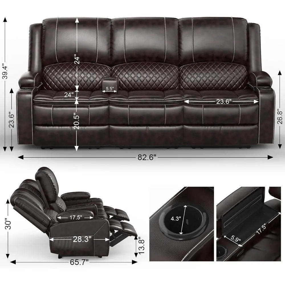 RBXC Manual Reclining Sofa With Hidden Storage And Middle Seat