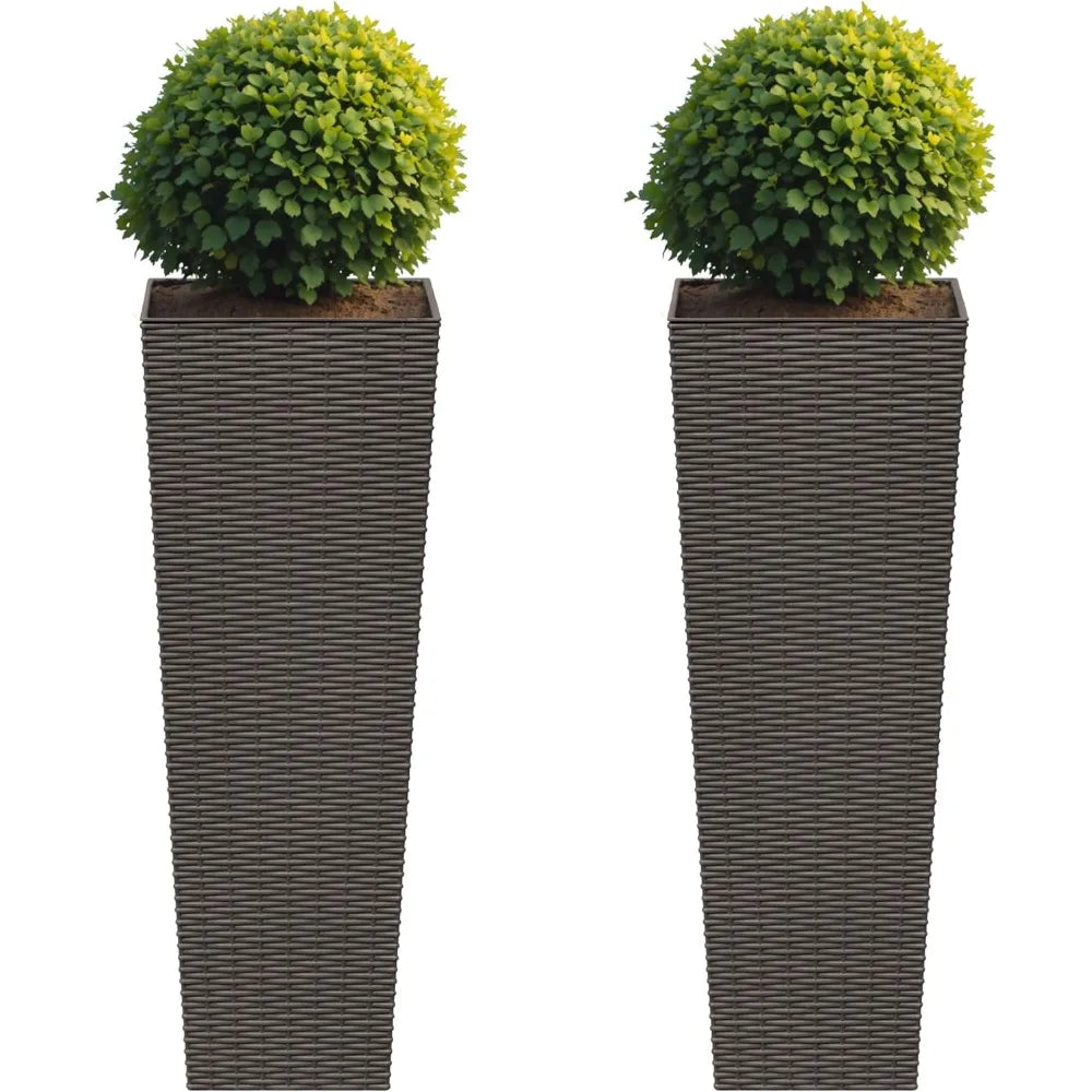 Resin Rattan Design Planters Set of 2 Durable Weather Resistant