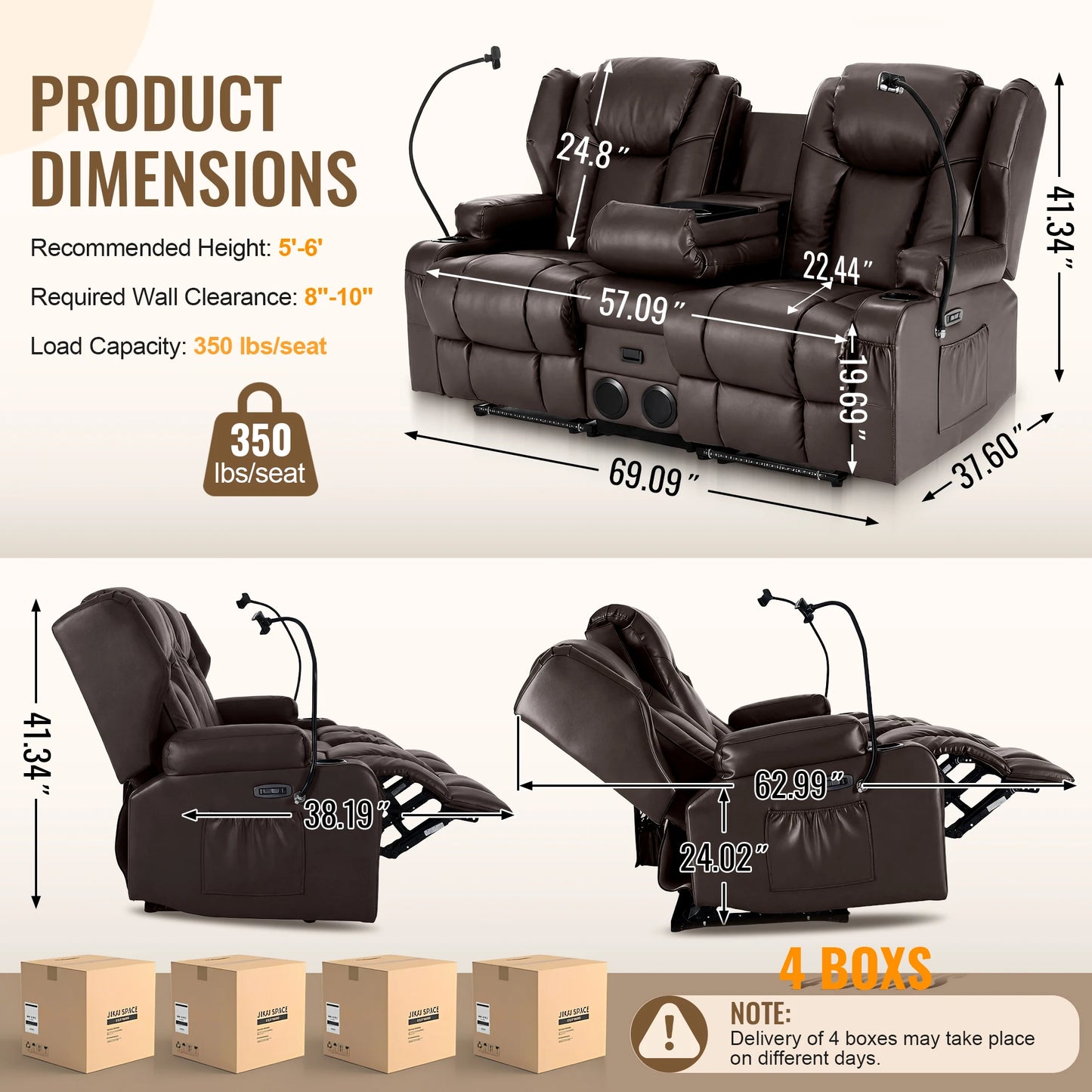 Redlife Loveseat Electric Recliner Sofa Dual Motor Massage For Seniors