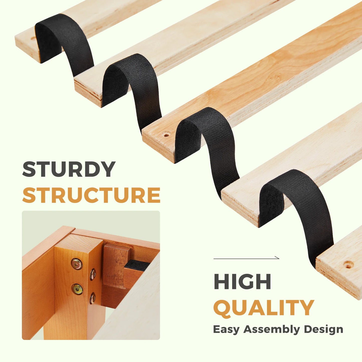 JHK Solid Wood Bed Frame With Sturdy Slat Support EcoFriendly