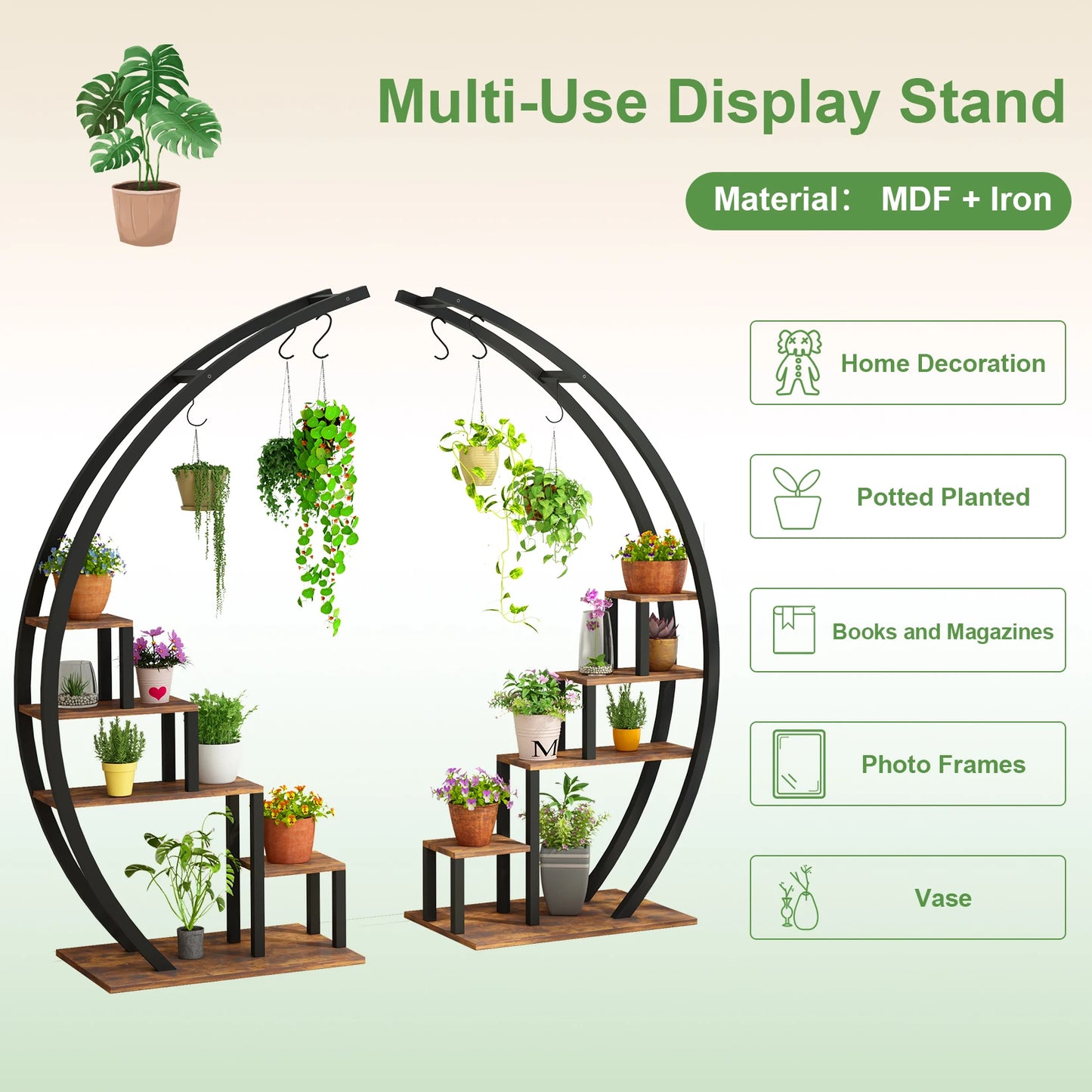 TWISTER.CK Five Tier Metal Plant Stand Indoor Half Moon Two-Pack