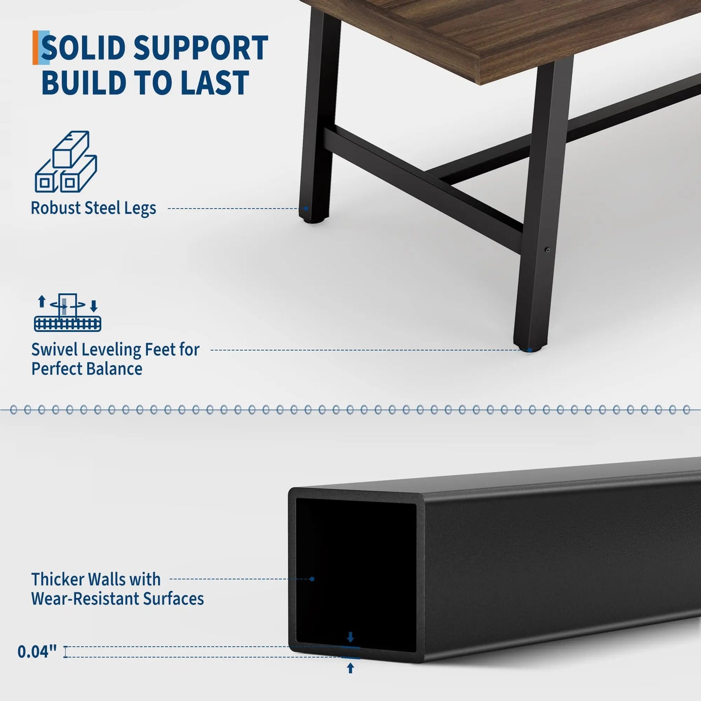 HiMISS Industrial Dining Table With Wood Frame For Modern Kitchen