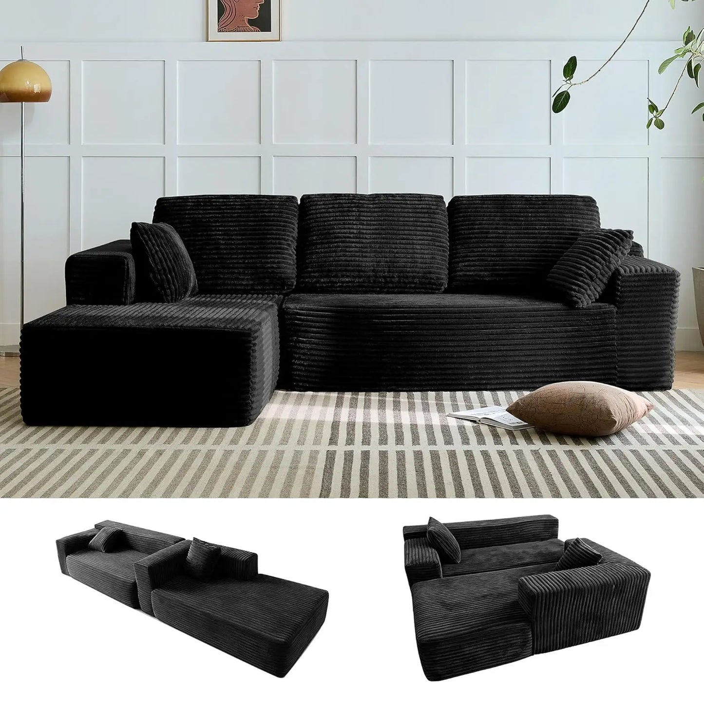104'' L-Shaped Cloud Sectional Sofa with Oversized Chaise Modular 3-Seater Corduroy Couch for Living Room Customized
