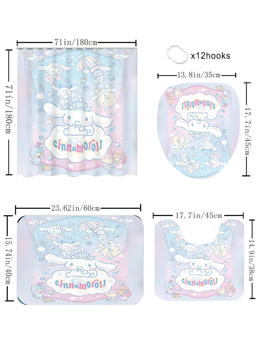 Sanrio Cinnamon Dog Bathroom Four-piece Set - Avant-garde Waterproof Shower Curtain, creating a complete bathroom kit