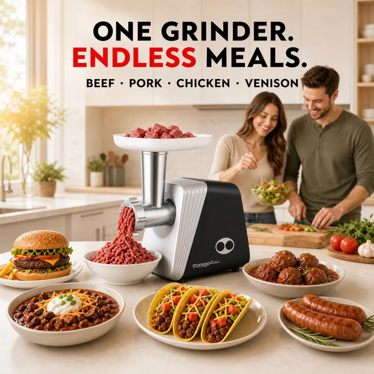 Erabros G100 Electric Meat Grinder With Sausage And Kebbe Attachments