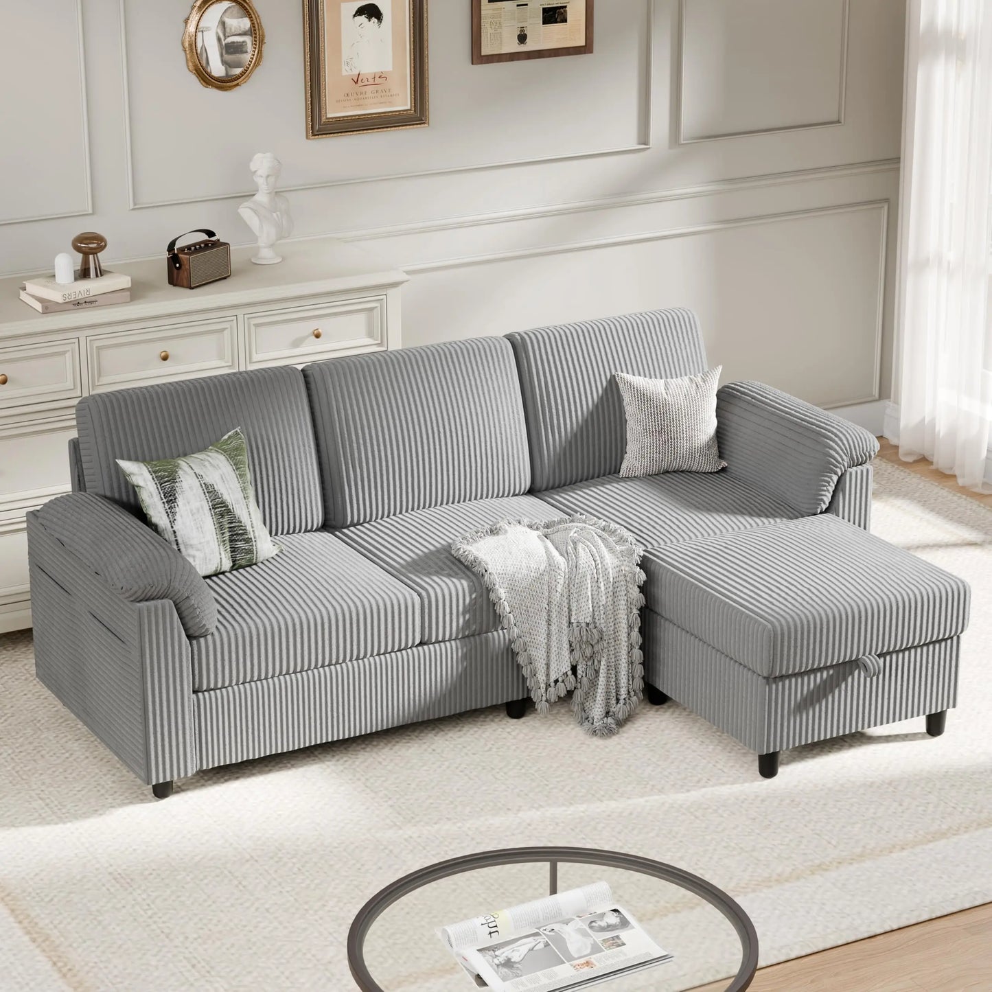 Meilocar Living Room L Shaped Sectional Sofa With Side Storage