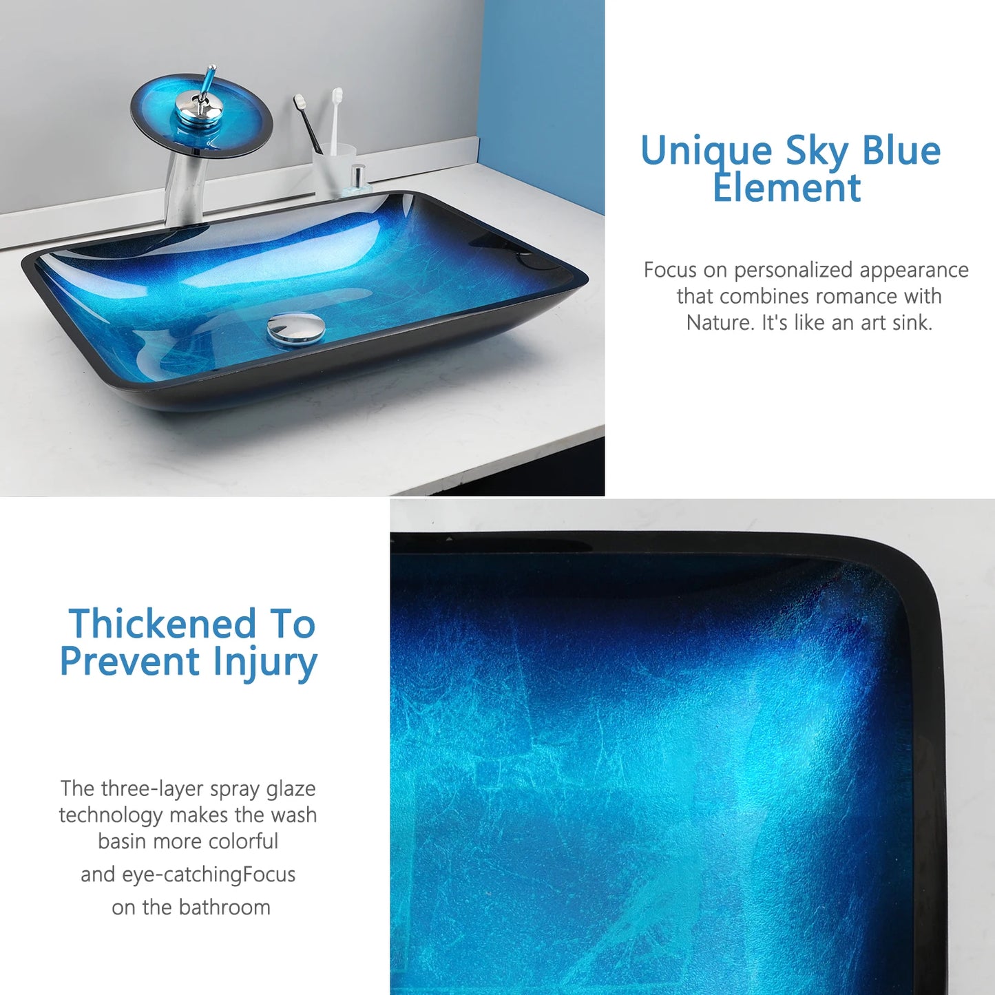 YANKSMART Tempered Glass Basin Sink Washbasin Faucet Set