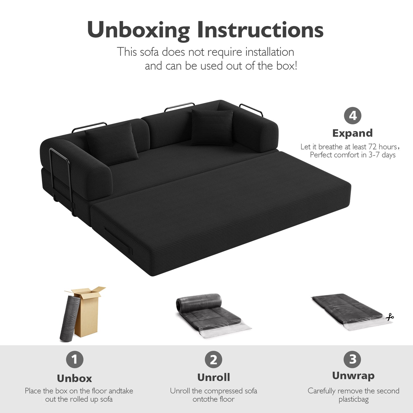 THOLASIS Convertible Floor Sofa Bed 5 in 1 Modular Sofa