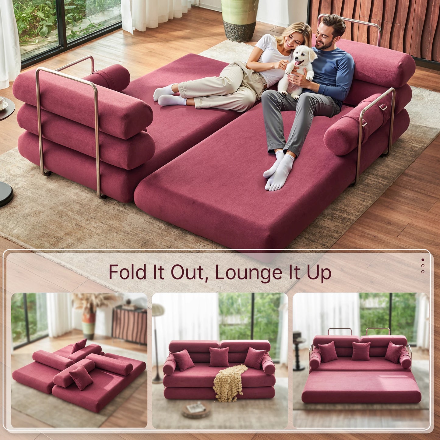 Convertible Sleeper Sofa Folding Sofa Bed With Rounded Arm Supports