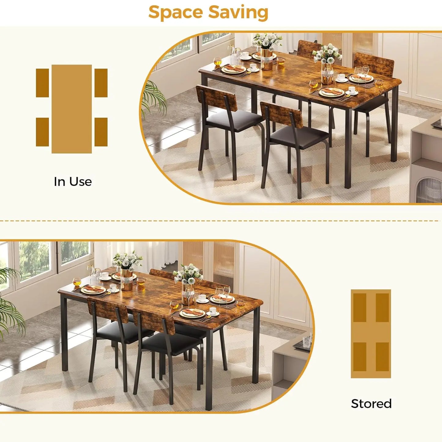 Rustic 5-Piece Dining Table Set With Upholstered Chairs