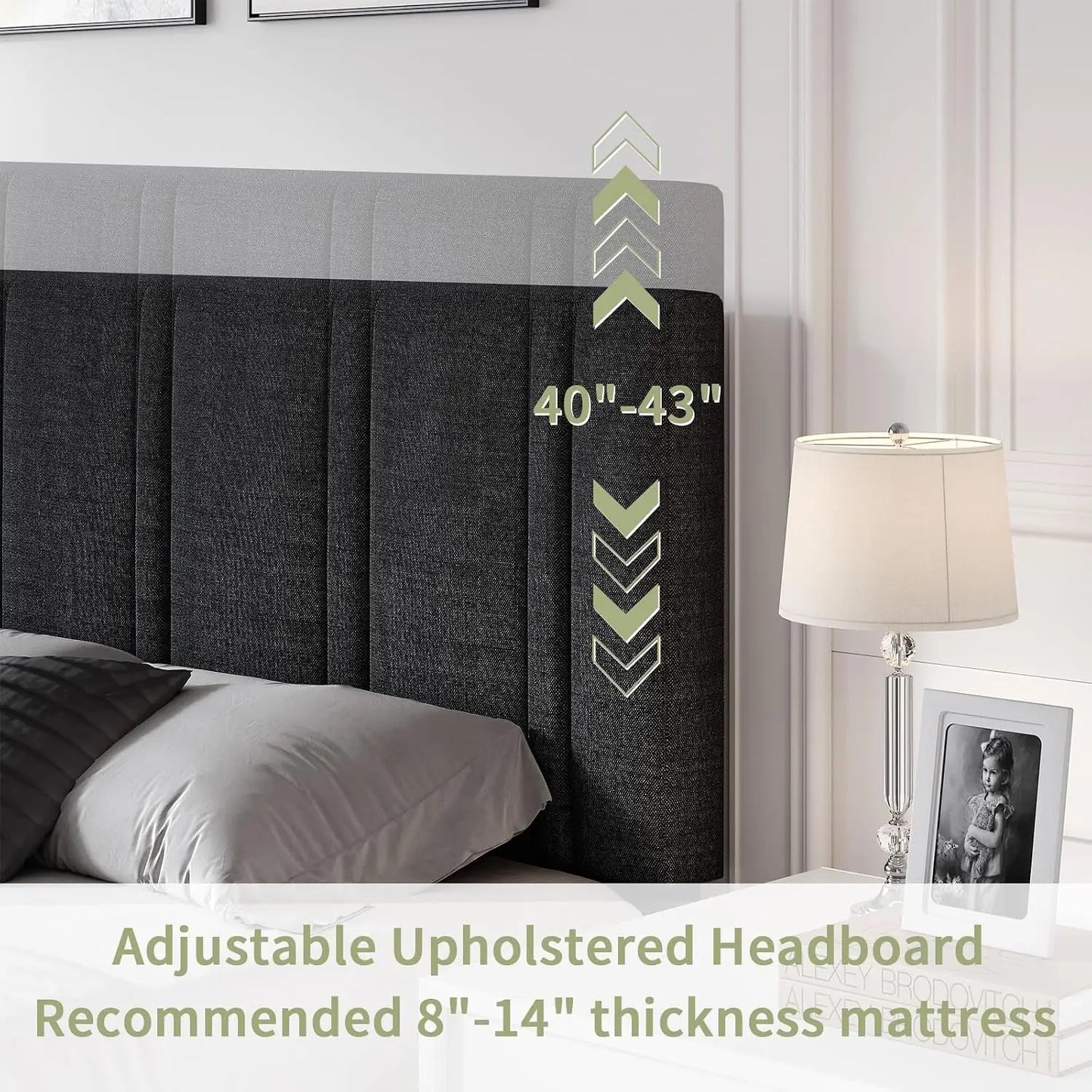 Twin Bed Frame With Adjustable Upholstered Headboard Linen Fabric