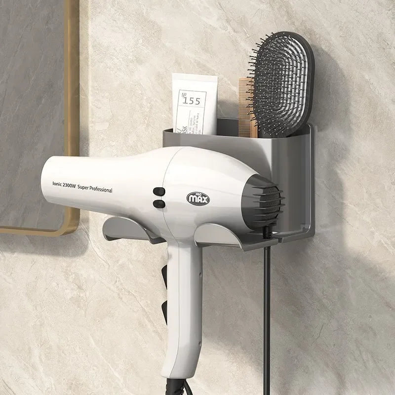 Wall Mounted Hair Dryer Holder And Straightener Stand Bathroom Organizer