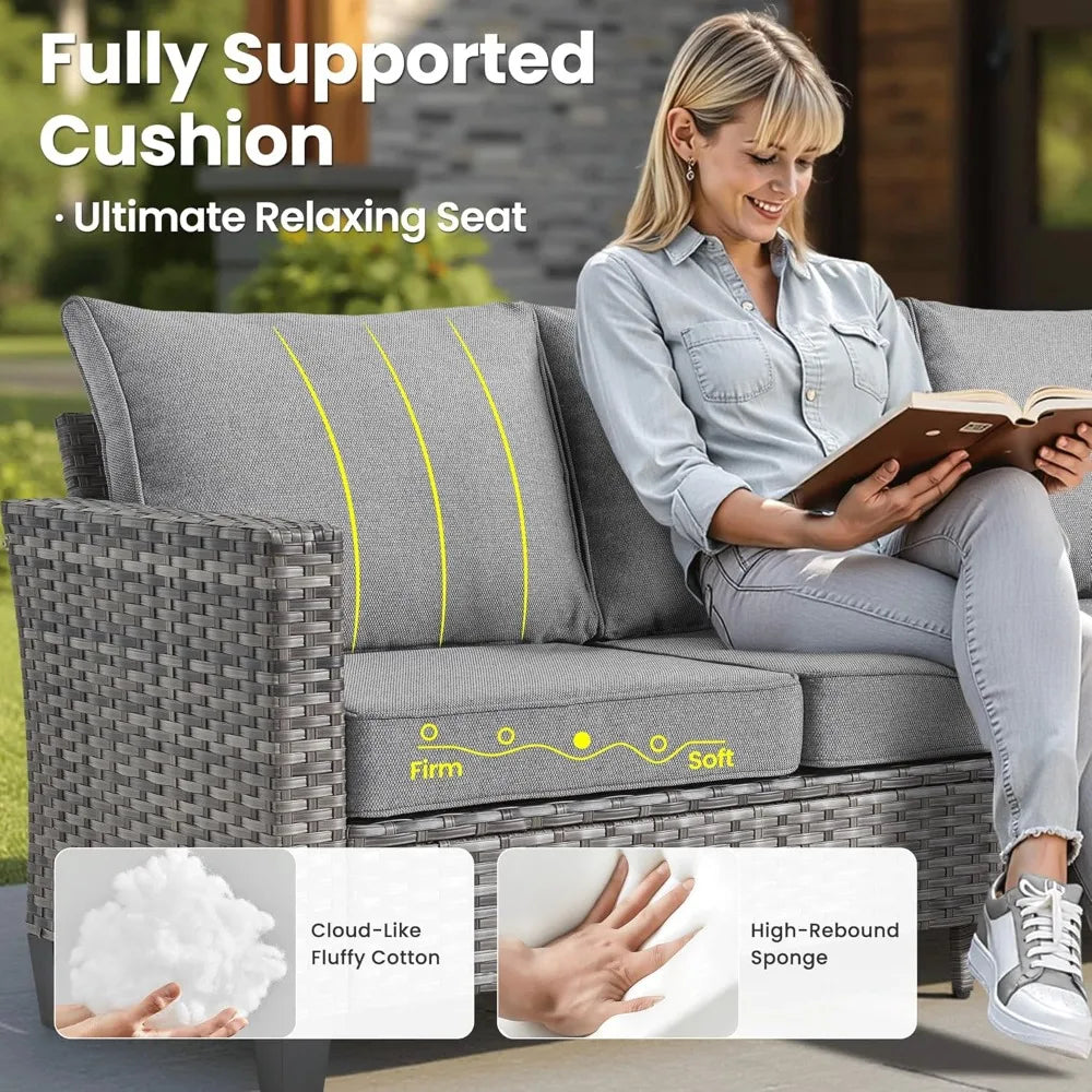 Patio Furniture Set, 5 Pieces Outdoor Wicker Sofa Couch With Chairs, Ottomans And Comfy Cushions, All Weather High, Customized