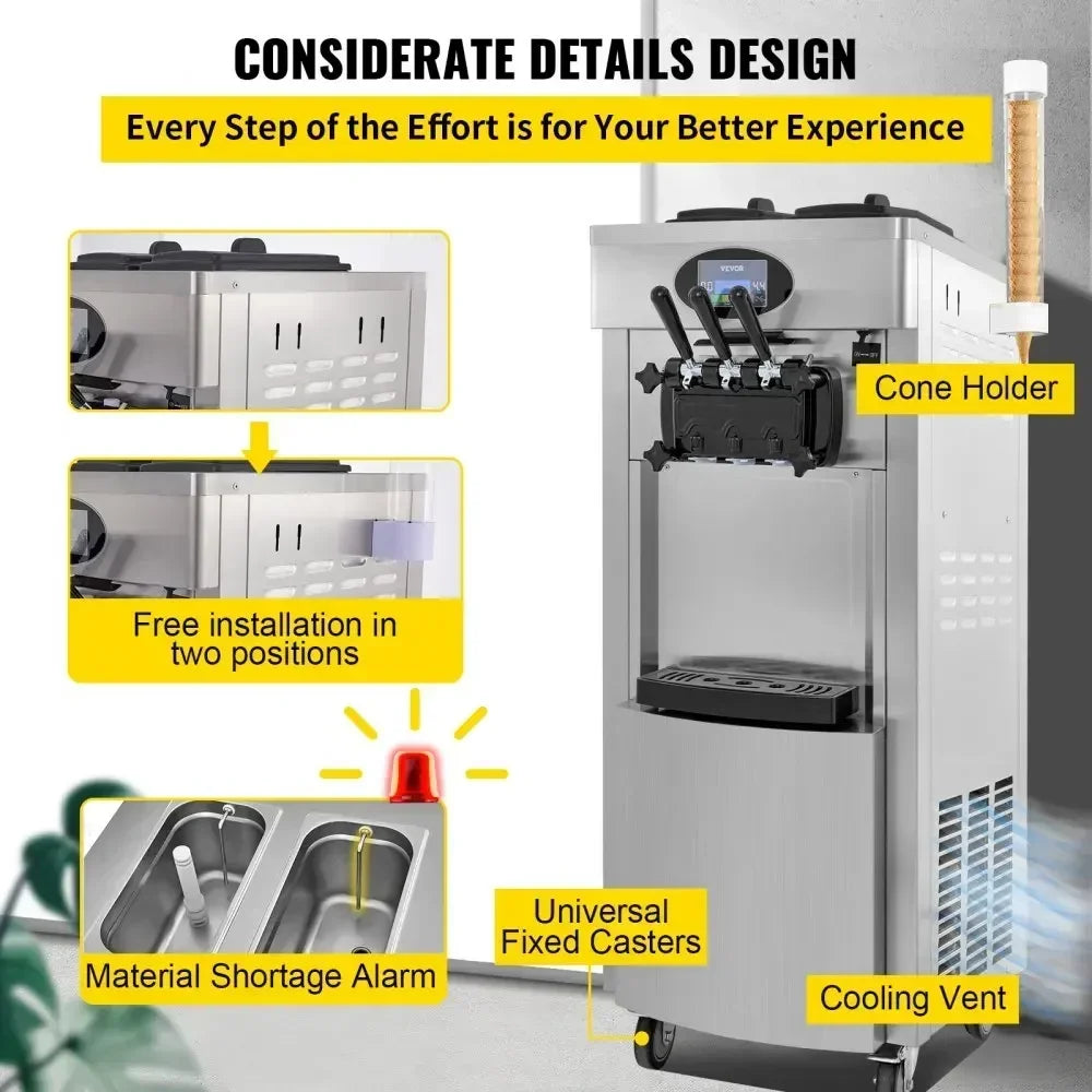VEVOR 3 Flavor Vertical Soft Ice Cream Machine For Cafes