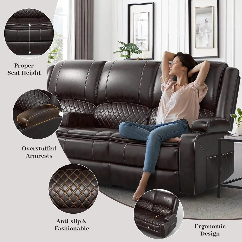 RBXC Manual Reclining Sofa With Hidden Storage And Middle Seat