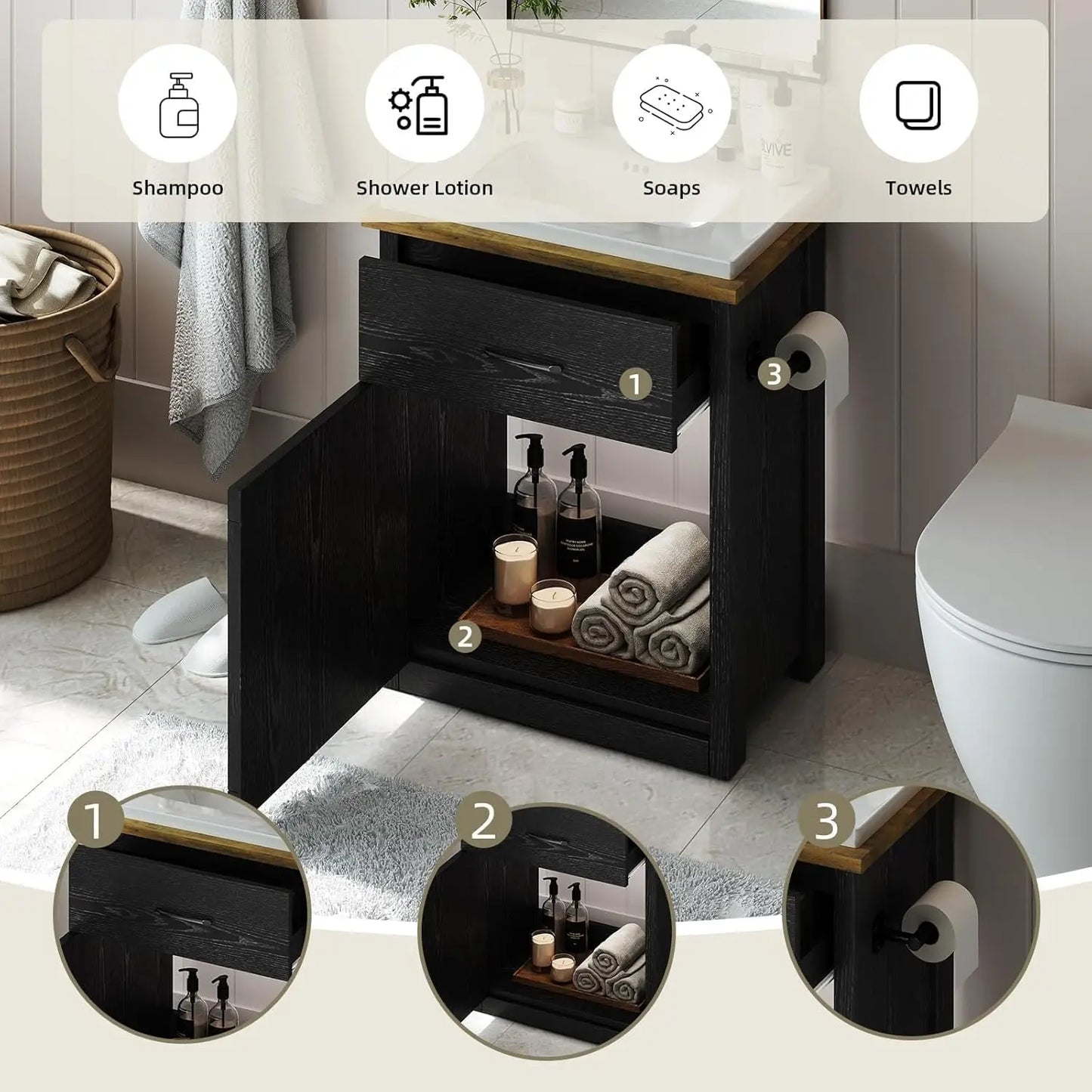 Bathroom Vanity With Sink Farmhouse Cabinet Drawer And Barn Door Towel Bar