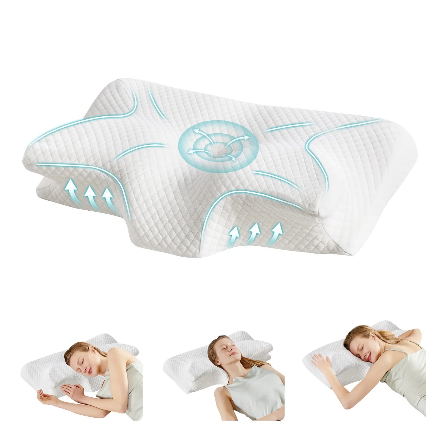 JHK Ergonomic Cervical Memory Foam Contour Pillow With Cooling Pillowcase