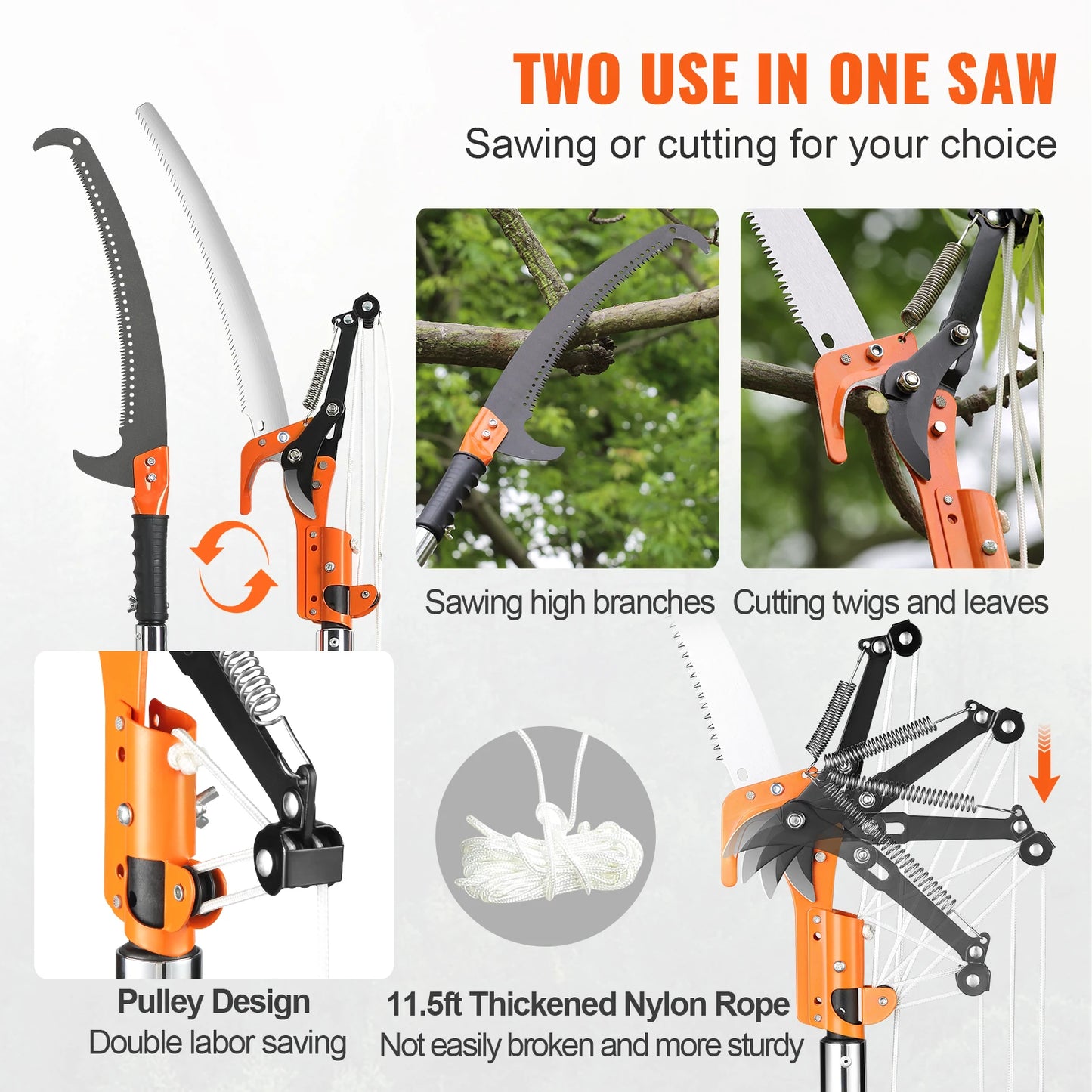 Manual Pole Saw With Extendable Reach And Aluminum Handle
