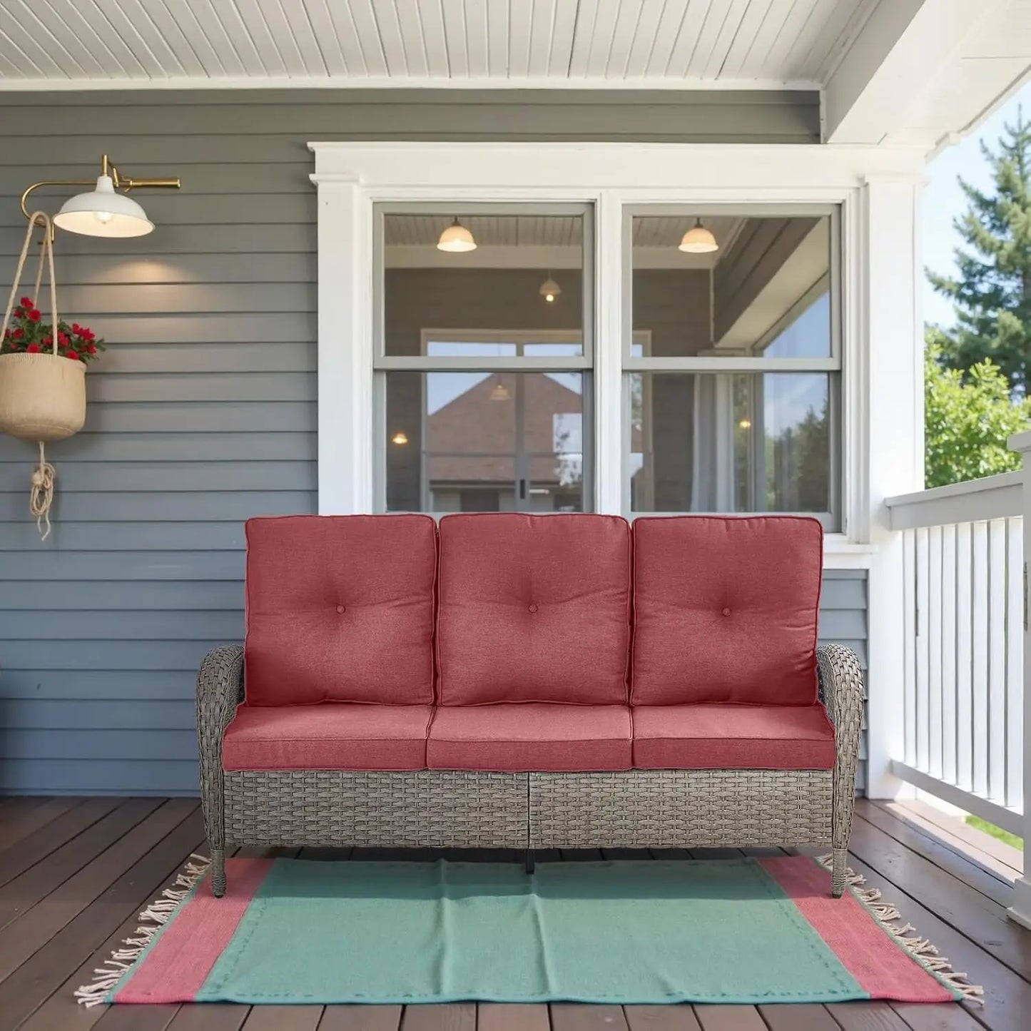 All Weather Outdoor 3 Seater Wicker Sofa Removable Cushions