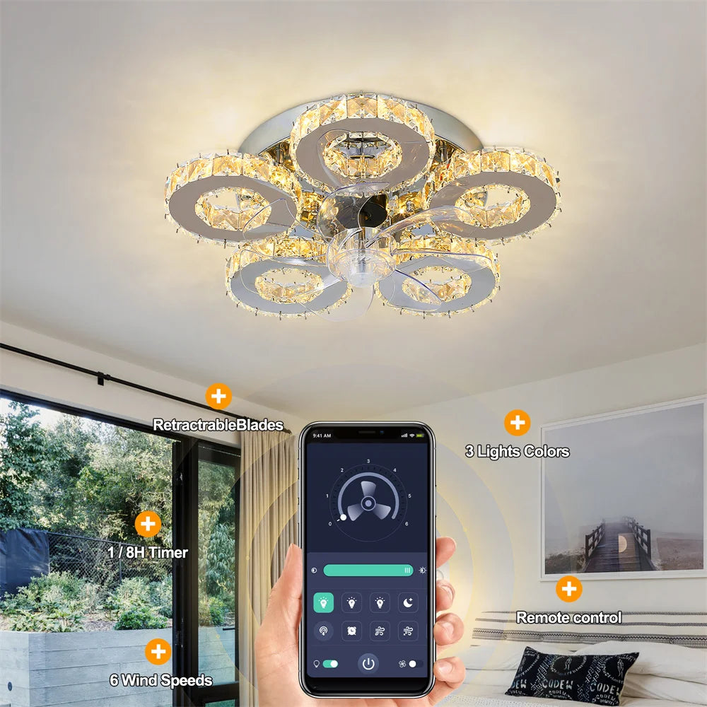 GreeLustr Luxury Crystal Ceiling Fan Lamp With Remote Control