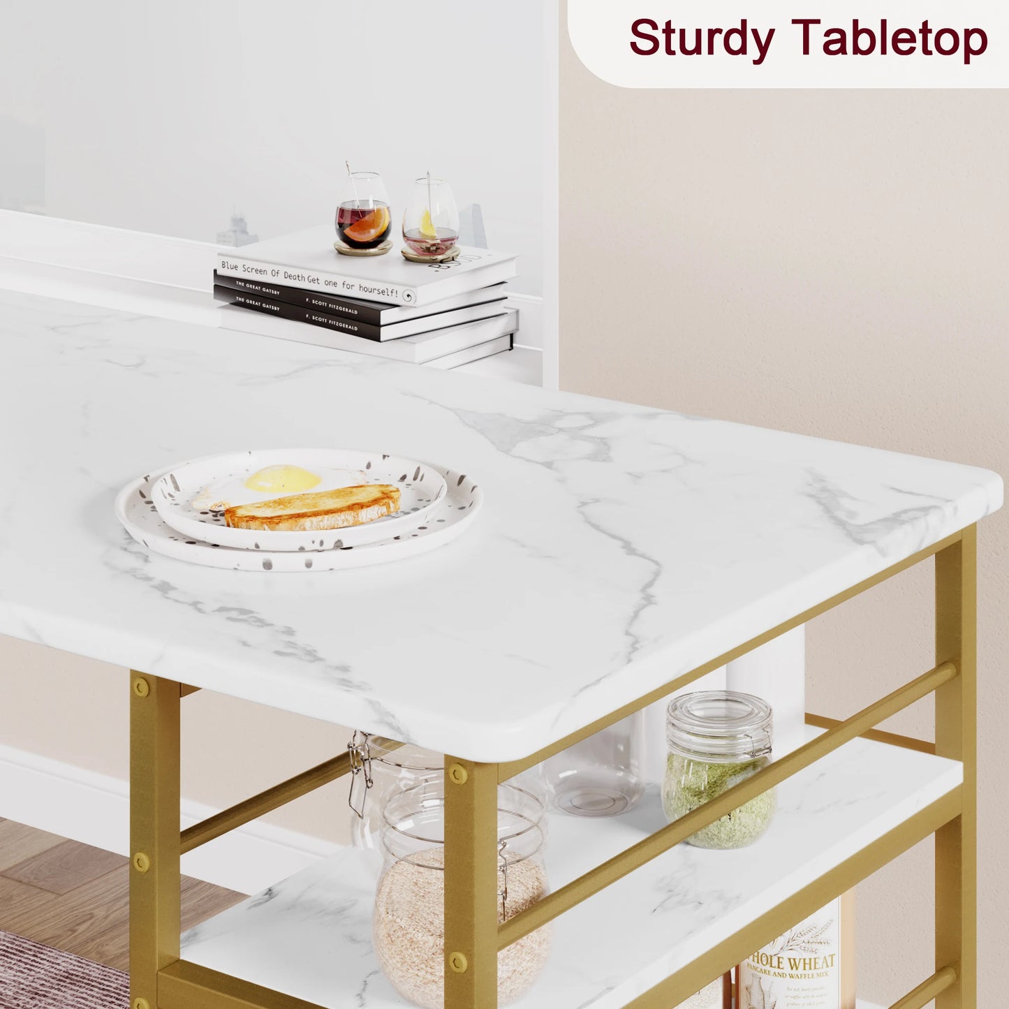 3 Pieces Dining Room Table Set for Small Space Apartment Counter Height Kitchen Table and Chairs Bar Stools Gold