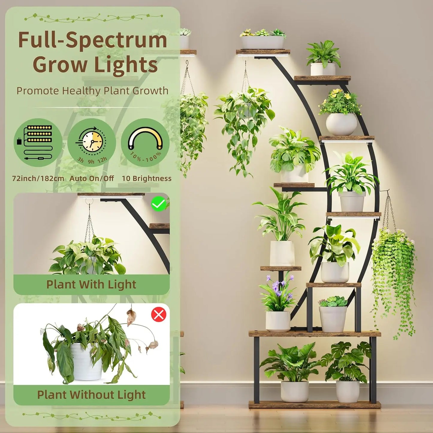 Indoor Plant Stand With Grow Lights 9 Tier Metal Rack