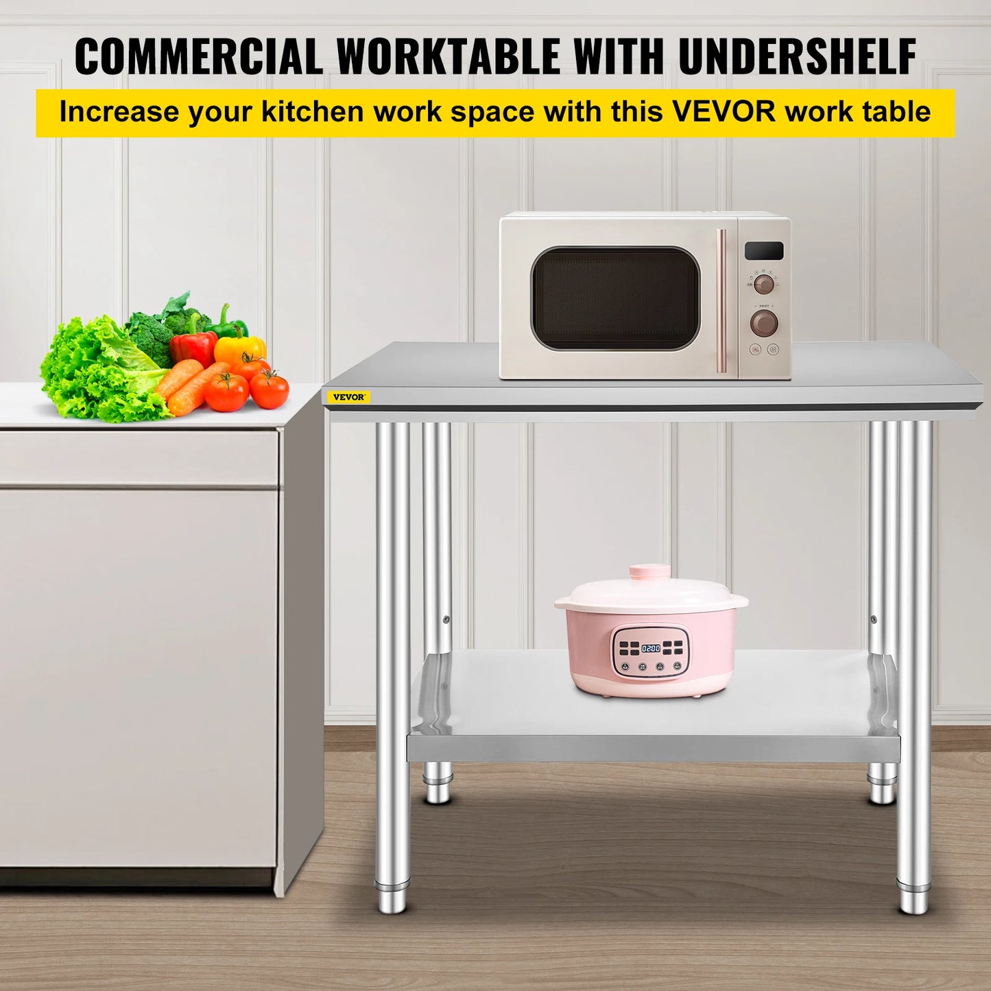 Stainless Steel Kitchen Work Bench With Undershelf 330 LBS Capacity