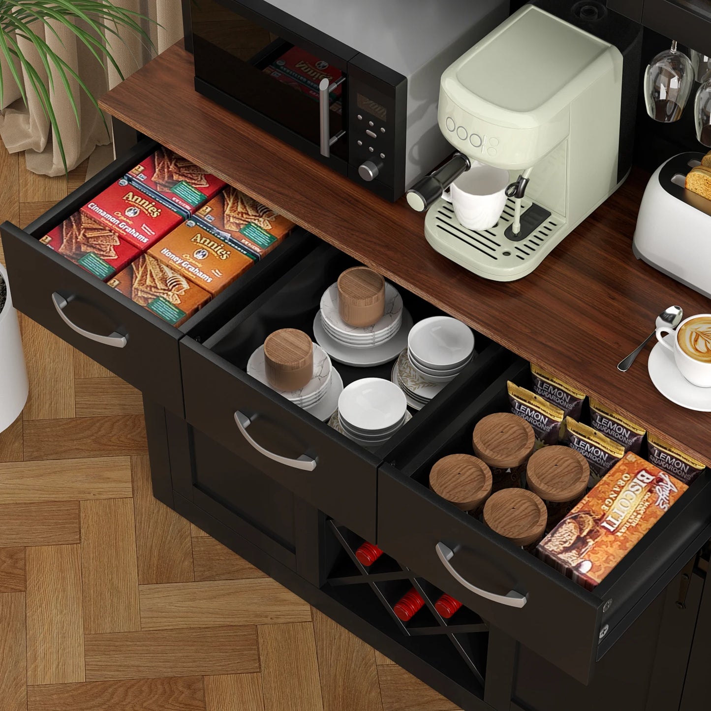 VOWNER Farmhouse Bar Cabinet With Sliding Barn Doors Kitchen Pantry