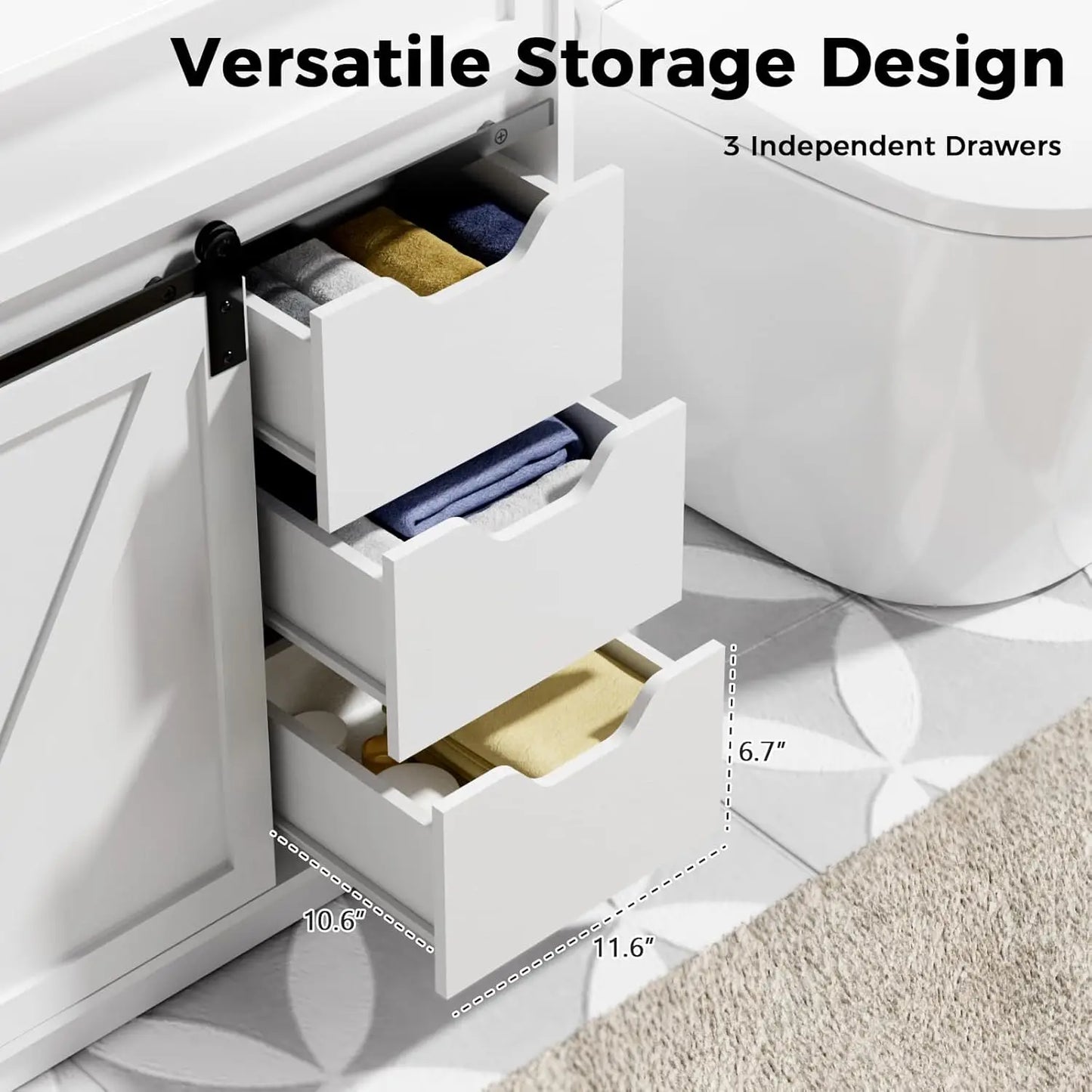 Farmhouse Bathroom Vanity Set With Sliding Barn Door And Drawers