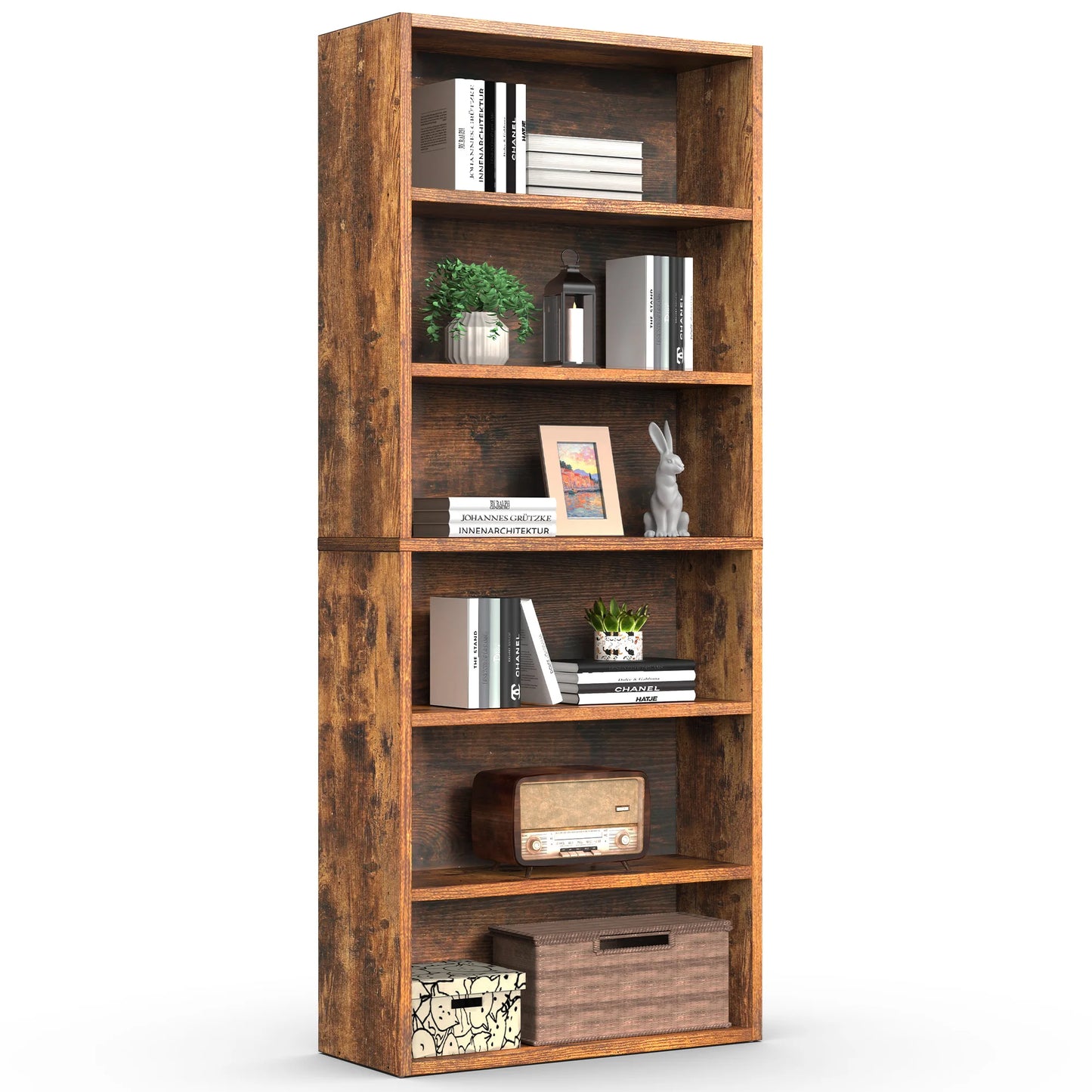 MCQ 6 Shelf Wood Bookcase Open Storage Organizer Display