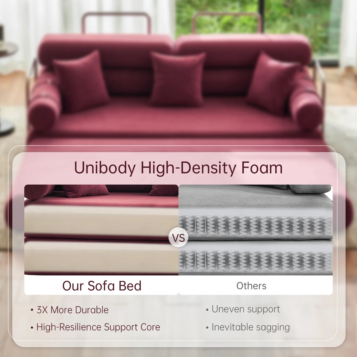 Convertible Sleeper Sofa Folding Sofa Bed With Rounded Arm Supports