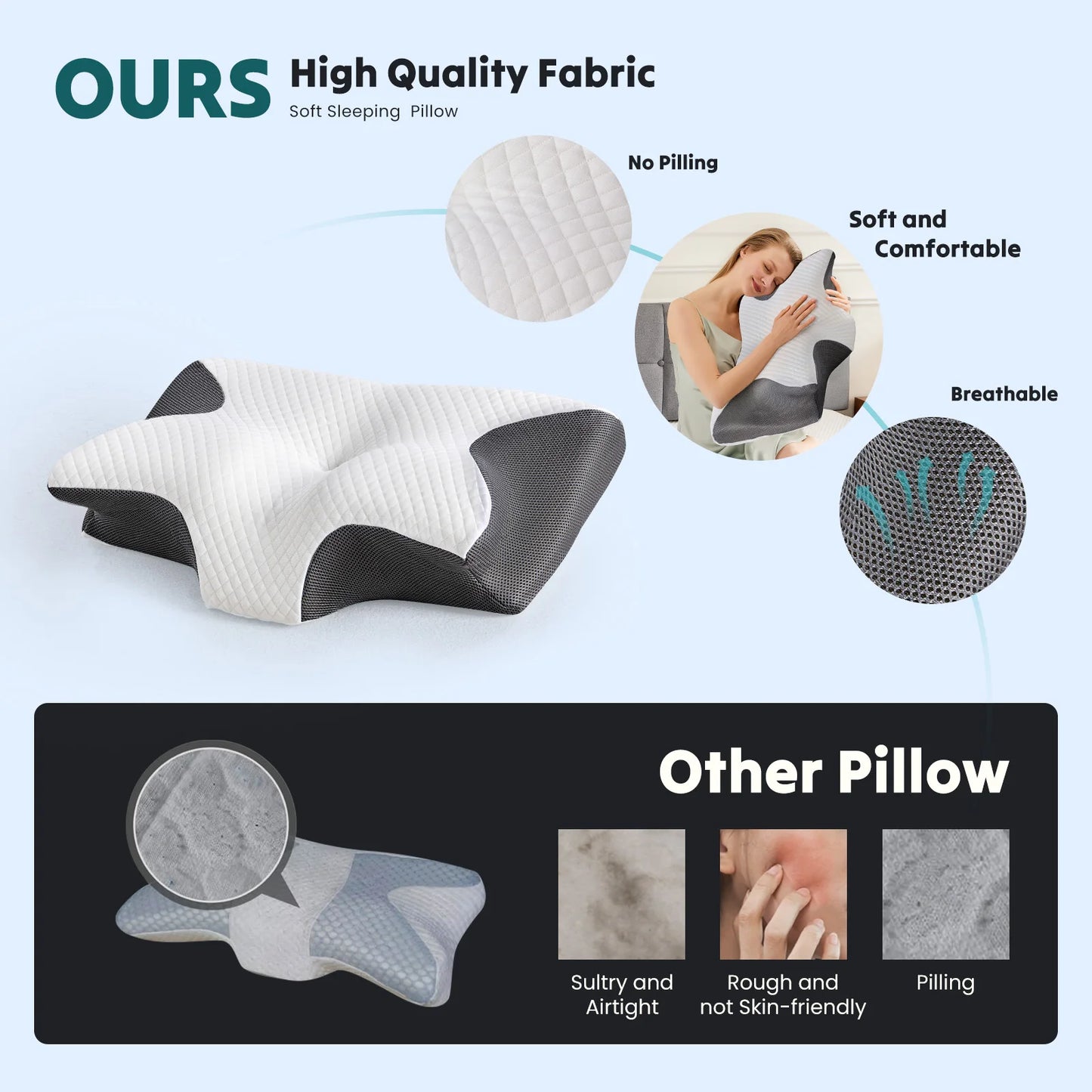 JHK Ergonomic Cervical Memory Foam Contour Pillow With Cooling Pillowcase