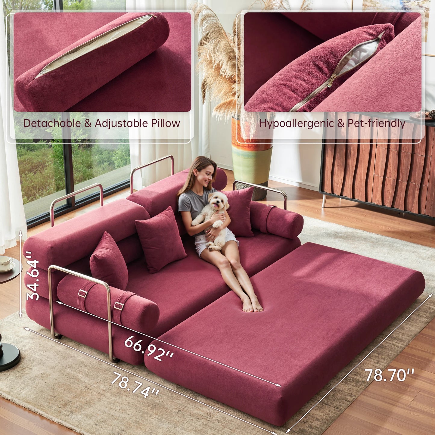 Convertible Sleeper Sofa Folding Sofa Bed With Rounded Arm Supports