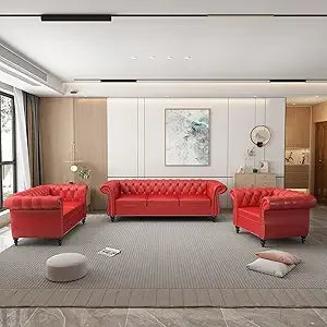 DAFIFY Velvet Chesterfield Sofa Loveseat Chair Set For Living Room