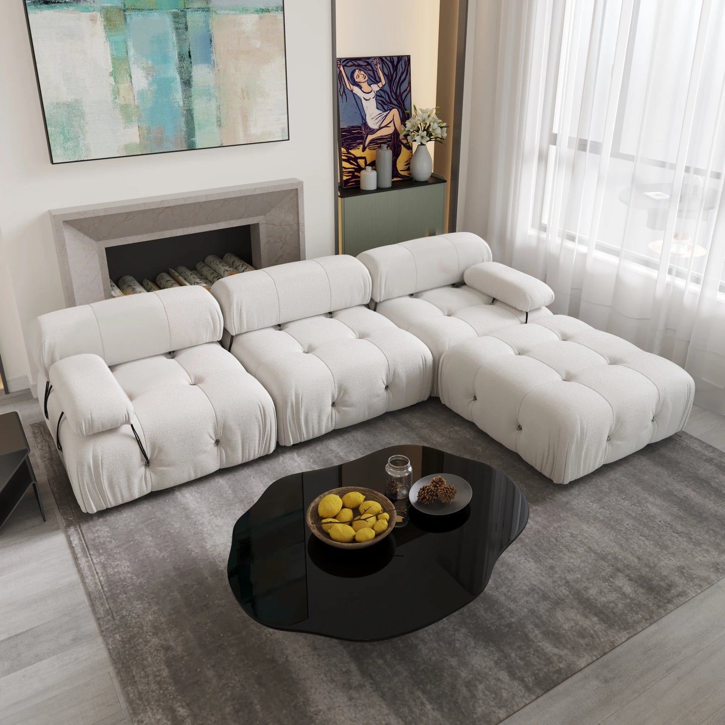 Sdorens L Shaped Velvet Sectional Sofa With Reversible Ottoman