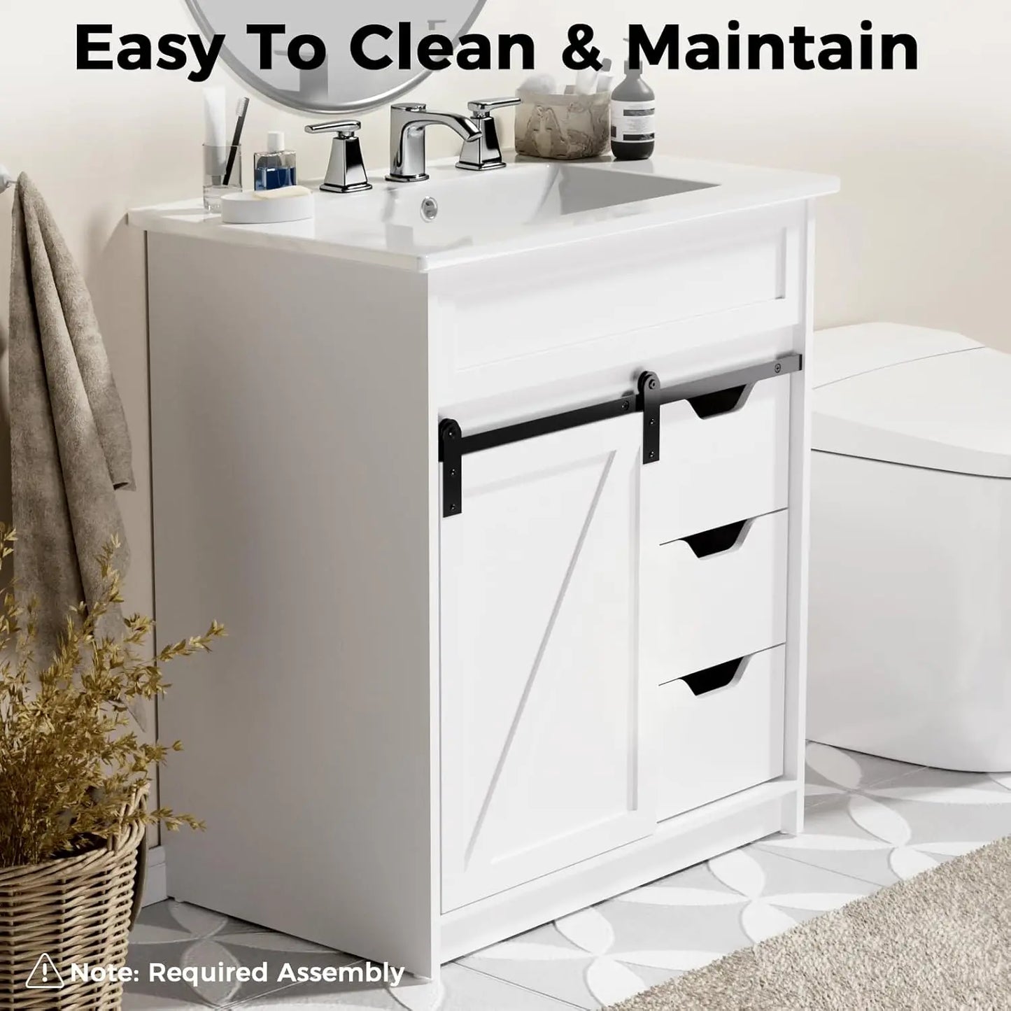 Farmhouse Bathroom Vanity Set With Sliding Barn Door And Drawers