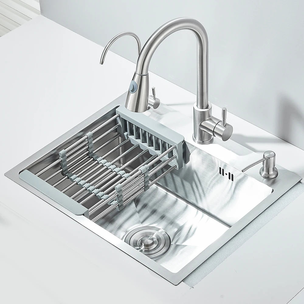 Quyanre Stainless Steel Kitchen Sink With Retractable Faucet And Soap Dispenser