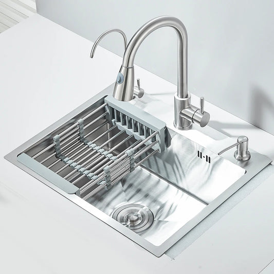 Quyanre Stainless Steel Kitchen Sink With Retractable Faucet And Soap Dispenser