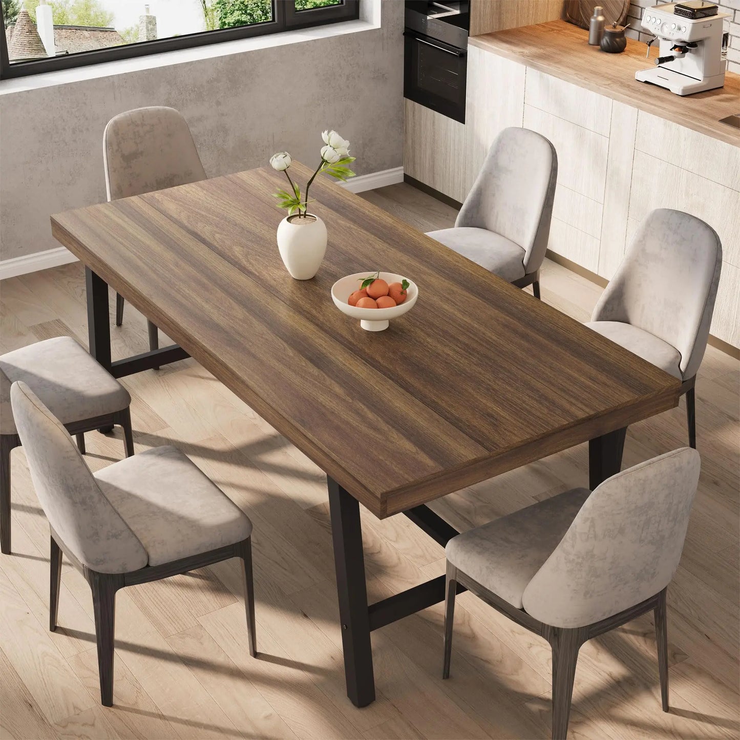 HiMISS Industrial Dining Table With Wood Frame For Modern Kitchen