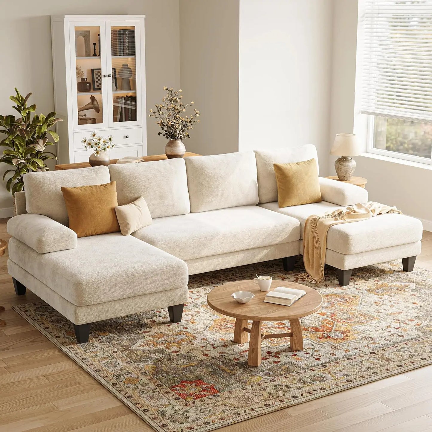 U Shaped Sectional Couch for Living Room Modern Chenille Sofa